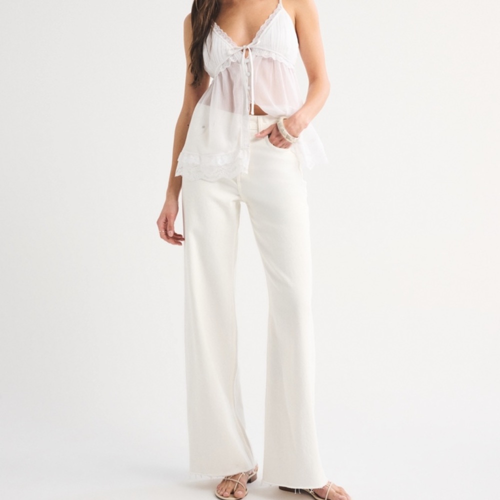 Abercrombie & Fitch Cream Wide-Leg High-Rise Pants